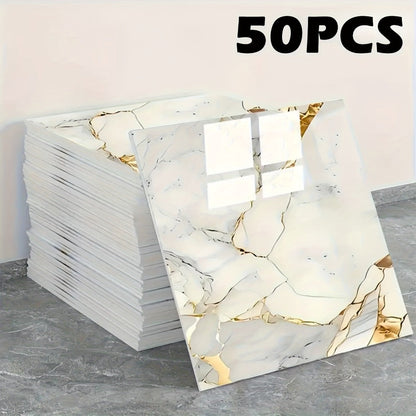 Peel and Stick Wall Tiles 50/100pcs PVC Marble Self Adhesive Vinyl Tile Stickers for Bathroom Kitchen Living Room