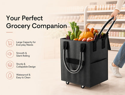 Rolling Grocery Bag with Wheels 60L Extra Large | 16 Gallon Heavy Duty Foldable Shopping Cart Waterproof | Multi-Function Travel Tote