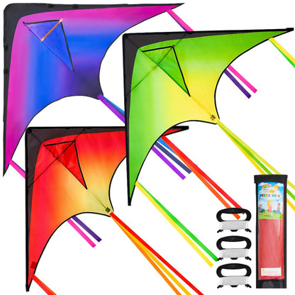 Large Delta Kite 3 Pack for Kids & Adults, Gradient Easy-to-Fly Kites with 58-Inch Wingspan & 262.5 Ft String