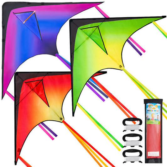Large Delta Kite 3 Pack for Kids & Adults, Gradient Easy-to-Fly Kites with 58-Inch Wingspan & 262.5 Ft String