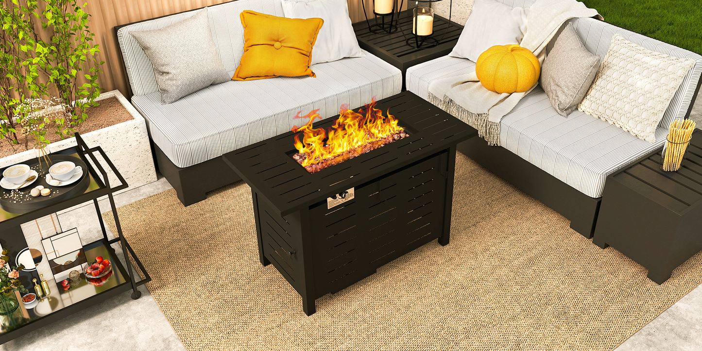 Propane Fire Pit Table Outdoor 50, 000 BTU Gas Fire Table with Lid Lava Rocks & Cover for Patio Backyard Deck Black Brown 40"/44"