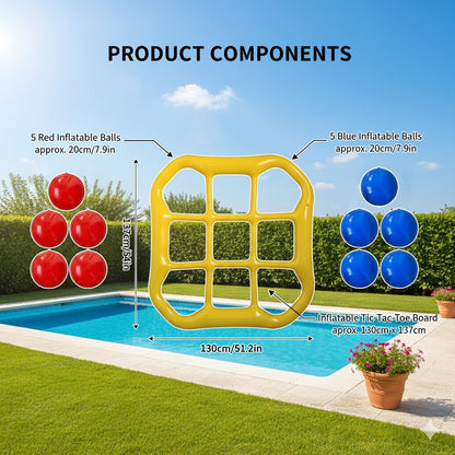 Floating Tic Tac Toe Pool Game Set for Family & Adults, Giant Inflatable Board with 10 Balls & Air Pump