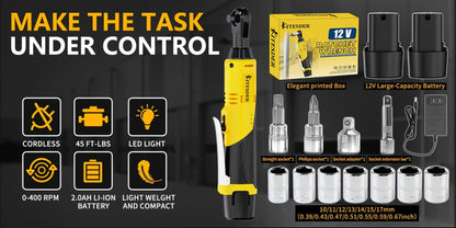 Electric Ratchet Wrench Set 12V Cordless with Lithium Battery, Fast Charge, Variable Speed Trigger