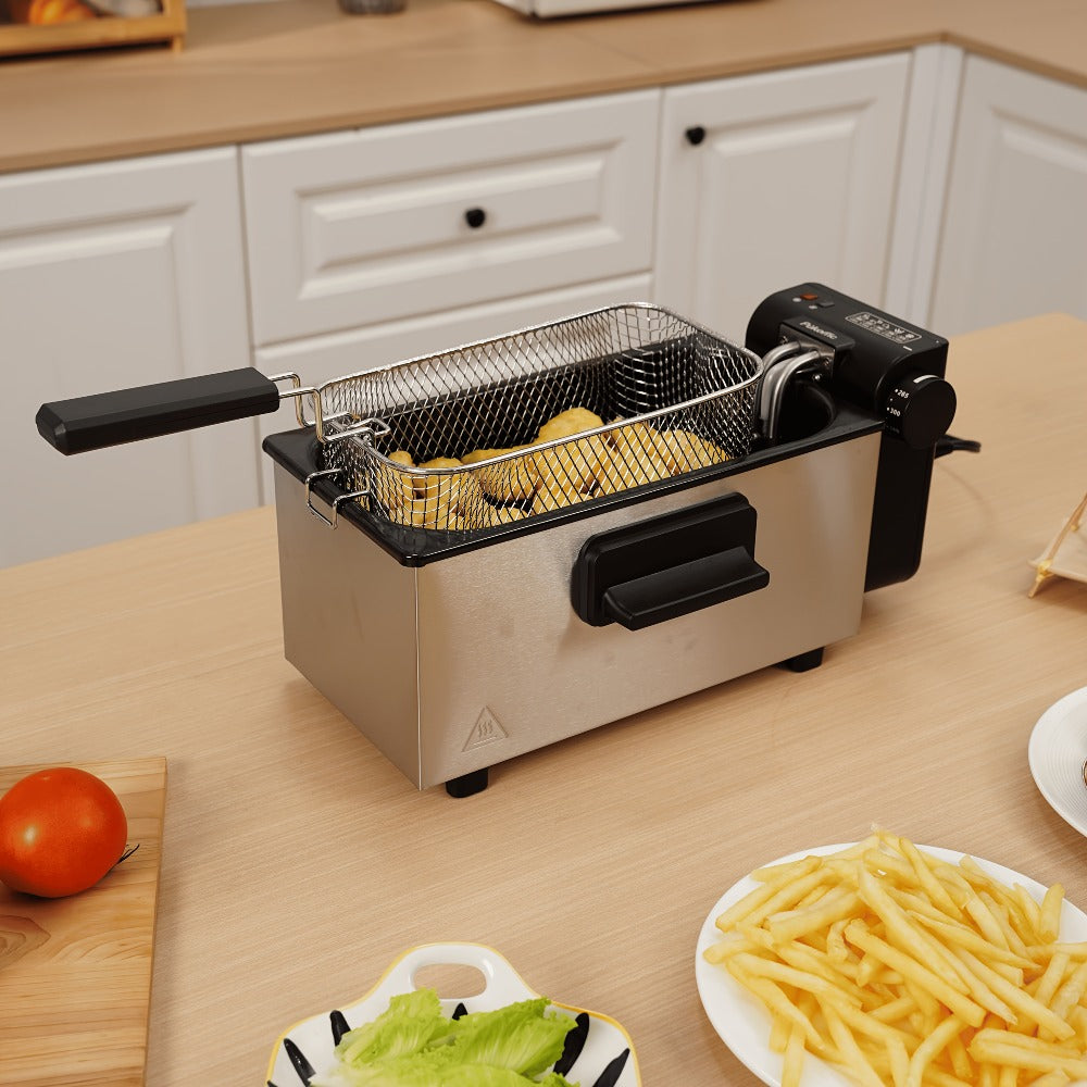 Black Deep Fryer in 1.5L to 6L Sizes with Foldable Basket Handle, Transparent Window and Removable Lid