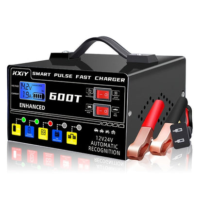 Smart Battery Charger 12V/24V with Pulse Repair & LCD Screen – Trickle Charger & Maintainer for Car, Truck, Motorcycle, Boat, Lawn Mower
