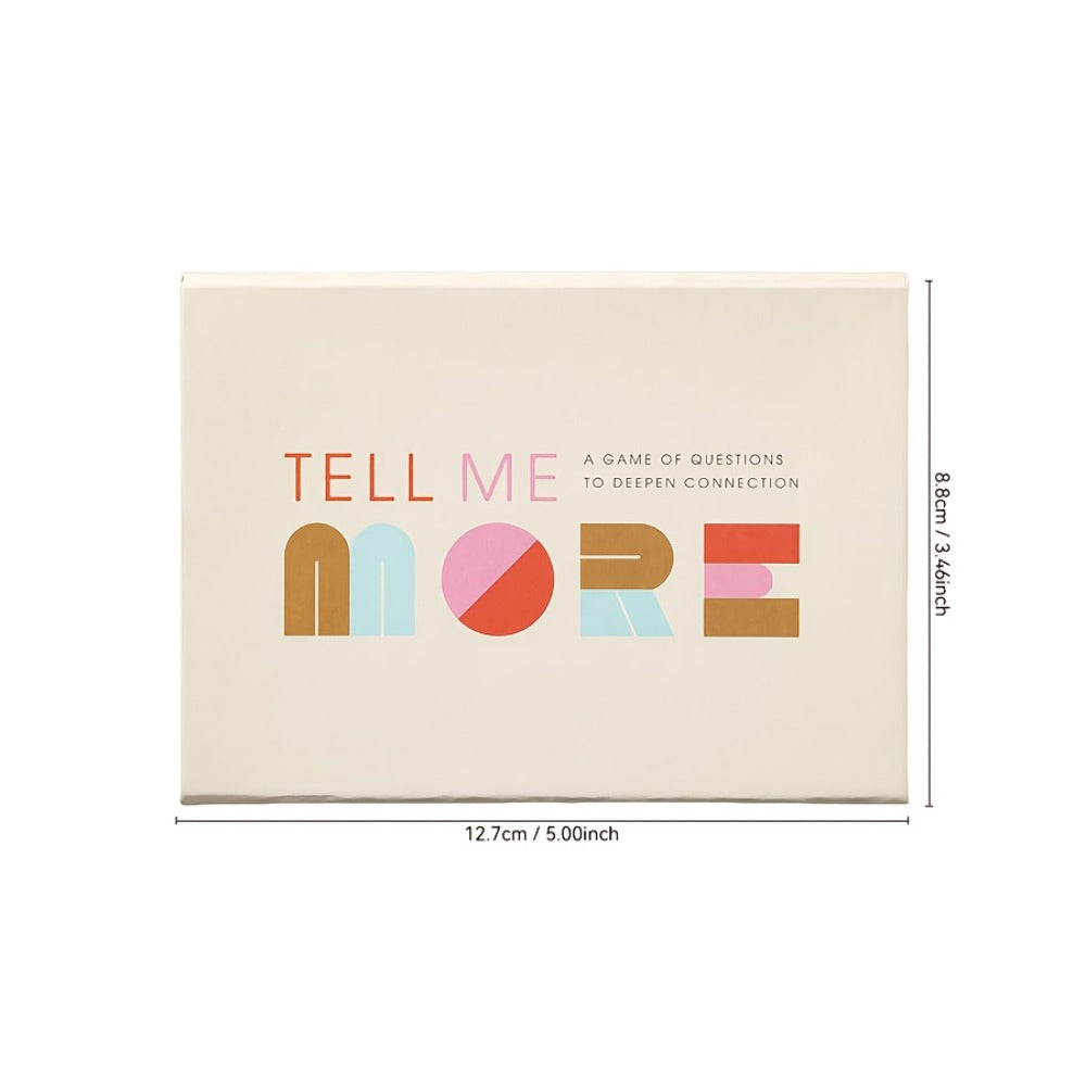 Tell Me More Conversation Card Game with 52 Question Cards, English-Language Prompts and Brown Box