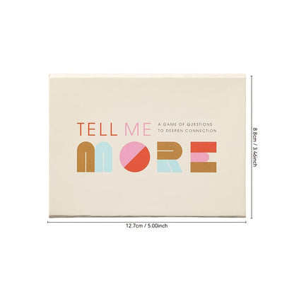 Tell Me More Conversation Card Game with 52 Question Cards, English-Language Prompts and Brown Box