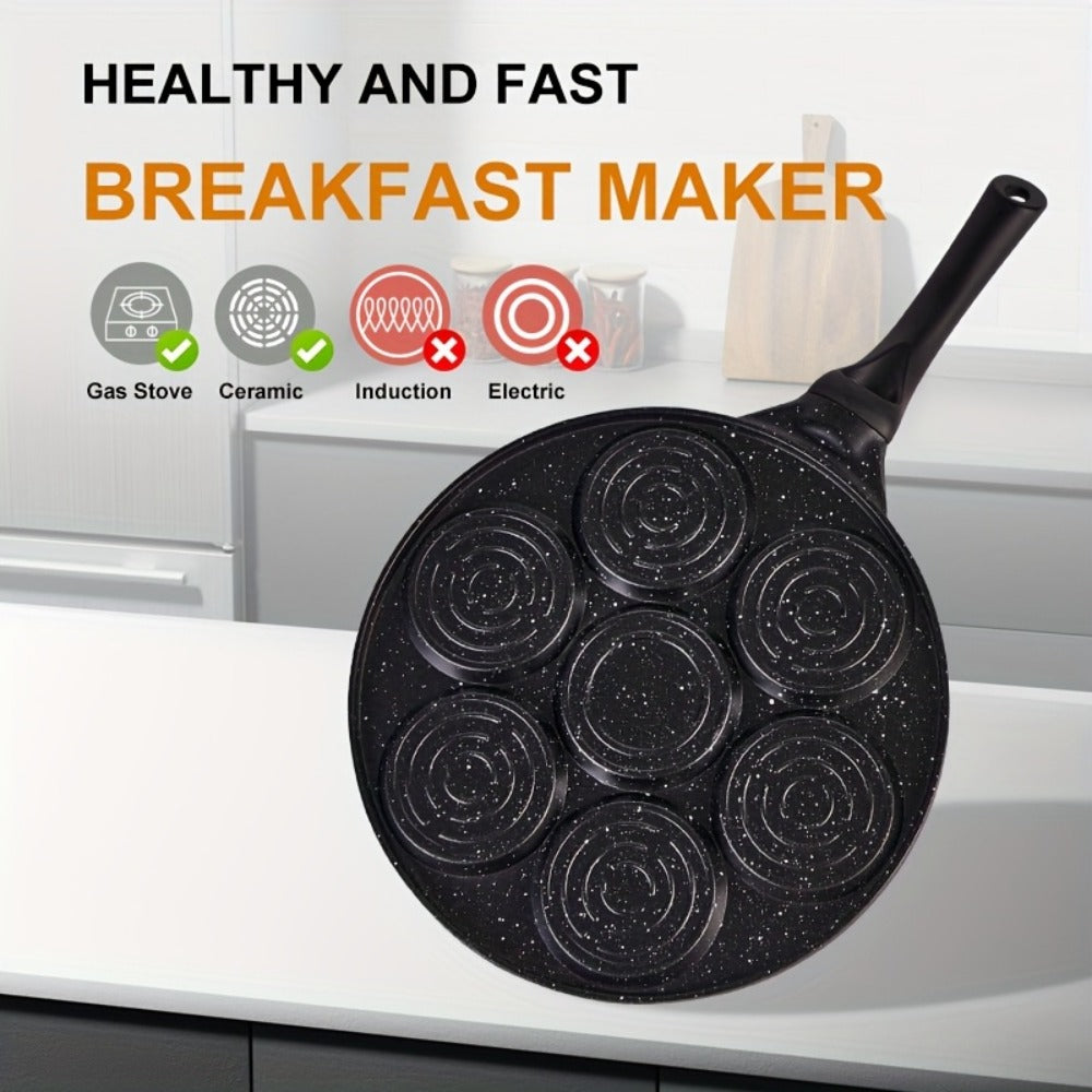 7-Hole Non-Stick Pancake Pan Smiley Face, Aluminum Alloy Breakfast Maker with Detachable Handle for Gas Stove