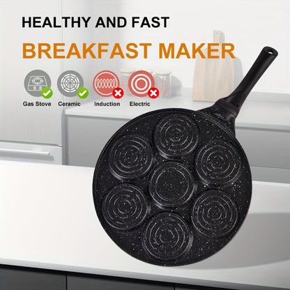 7-Hole Non-Stick Pancake Pan Smiley Face, Aluminum Alloy Breakfast Maker with Detachable Handle for Gas Stove
