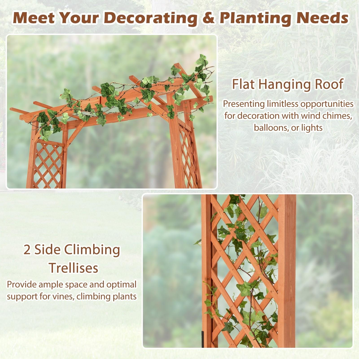 Wood Garden Arbor 7ft Fir Pergola Trellis Climbing Plants Roses