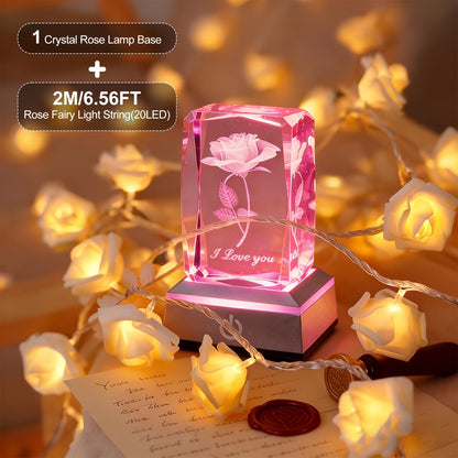 Night Light Rose Floral Acrylic Sign with Color-Changing LED Base and Four Display Styles with Configuration Options for Home Decor