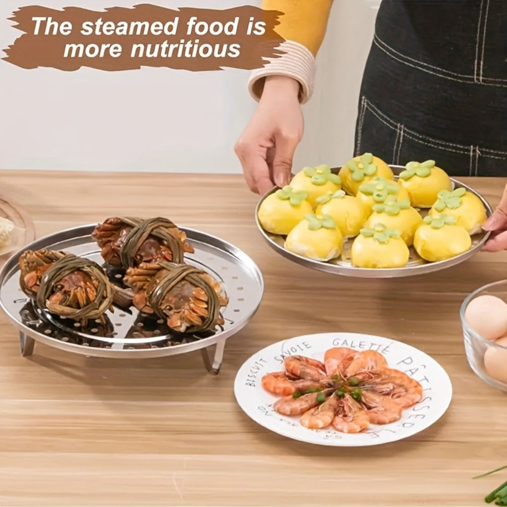 Stainless Steel Steamer Rack Set 3-Piece Multi-Layer Round Steamer Insert with Can Holder, Fits Most Pots for Home Kitchen