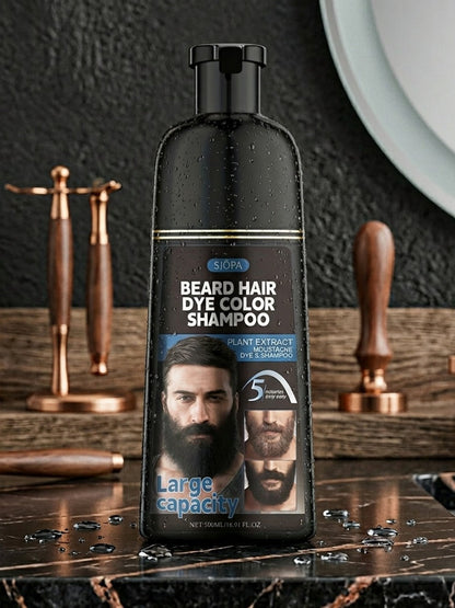 Men's Black Beard Dye 3-in-1 Hair & Beard Color Kit - Fast Blackening in 10-15 Minutes, Nourishing Skin-Safe Formula