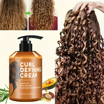 280ml Curl Styling Cream with Argan and Jojoba Oils in an Amber Leave-In Pump Bottle for Wavy Hair