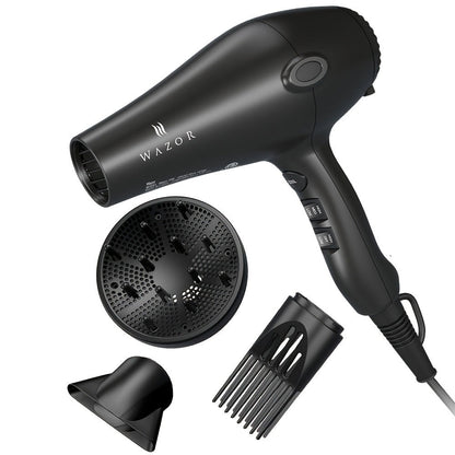 1875W Ionic Hair Dryer with Diffuser Concentrator Comb Nozzle – Professional Blow Dryer DC Motor 3 Heat 2 Speed Cool Shot Anti-Frizz Salon