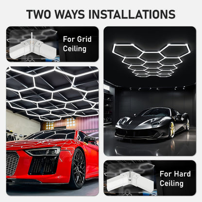LED Hexagonal Garage Light 6500K, Super Bright Daylight White Shop Light 42W, 620W for Auto Detailing