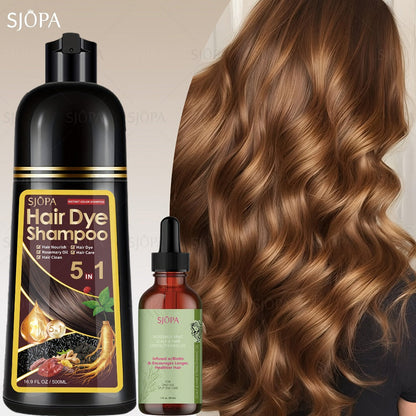 Gray Coverage Hair Dye Shampoo Kit 3-in-1 with Rosemary Hair Oil - Quick Color, Gentle & Natural Formula for Men & Women
