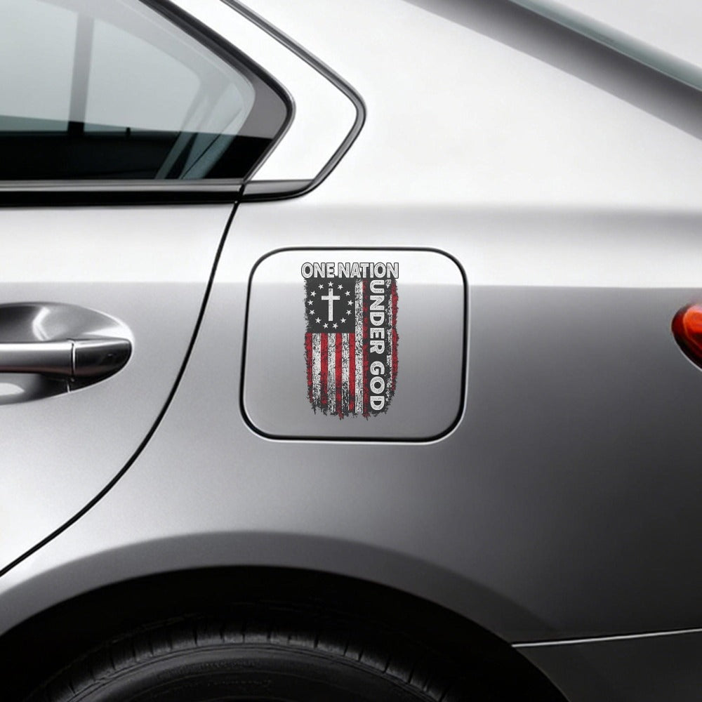 One Nation Under God Cross-and-Flag Decal in a 5.12-Inch Single-Piece Checkout Option for Cars