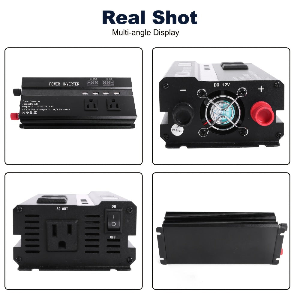 Portable 12V DC to 110V AC Power Inverter with LCD Display, Cooling Fan and 6600W Checkout Label