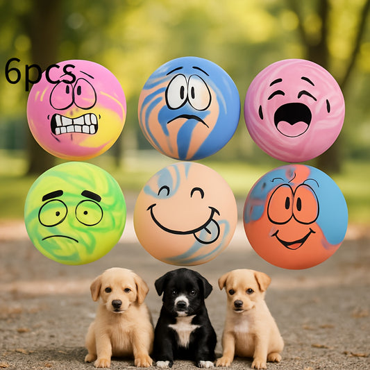 Squeaky Dog Balls 6 Pack Latex Bouncy Fetch Toys Cartoon Pattern Soft Molar Chew Toys for Small Breed Dogs Puppies Interactive Squeaker Ball