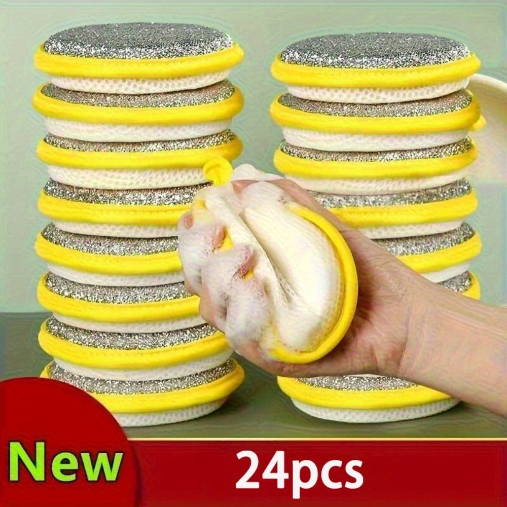 Kitchen Cleaning Sponges 24 Pack Double-Sided Anti-Scratch Reusable Washable Multi-Purpose Scrub Sponge for Dishes Pots Pans Home Restaurant