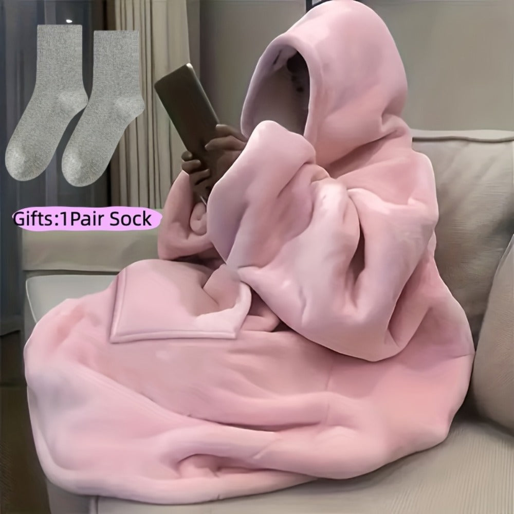 Pile-Texture Wearable Blanket Hoodie with Kangaroo Pocket and Four Pumpkin, Moon or Sock Bundle Styles