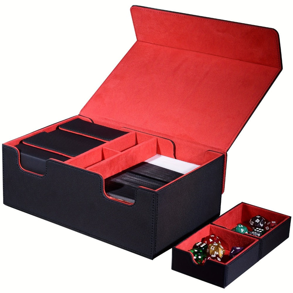 Magnetic Deck Box 600+ Cards High Capacity MTG Card Storage Case 4 Deck Slots with 2 Dice Tray TCG YuGiOh Trading Card Organizer