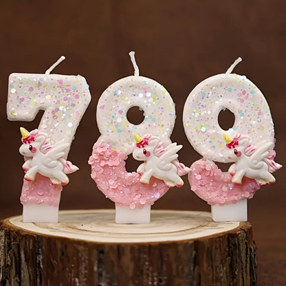 Unicorn Number Cake Topper 0-9 Birthday Party Decoration Glitter Figure Candle Topper for Entryways, Bedrooms and Living Spaces