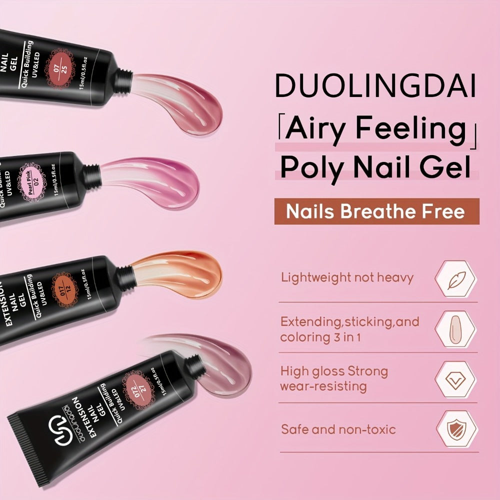 Twelve-Color Poly Extension Gel Tube Set with Nude, Pink, White and Clear Shades for UV or LED Nail Art and Extensions