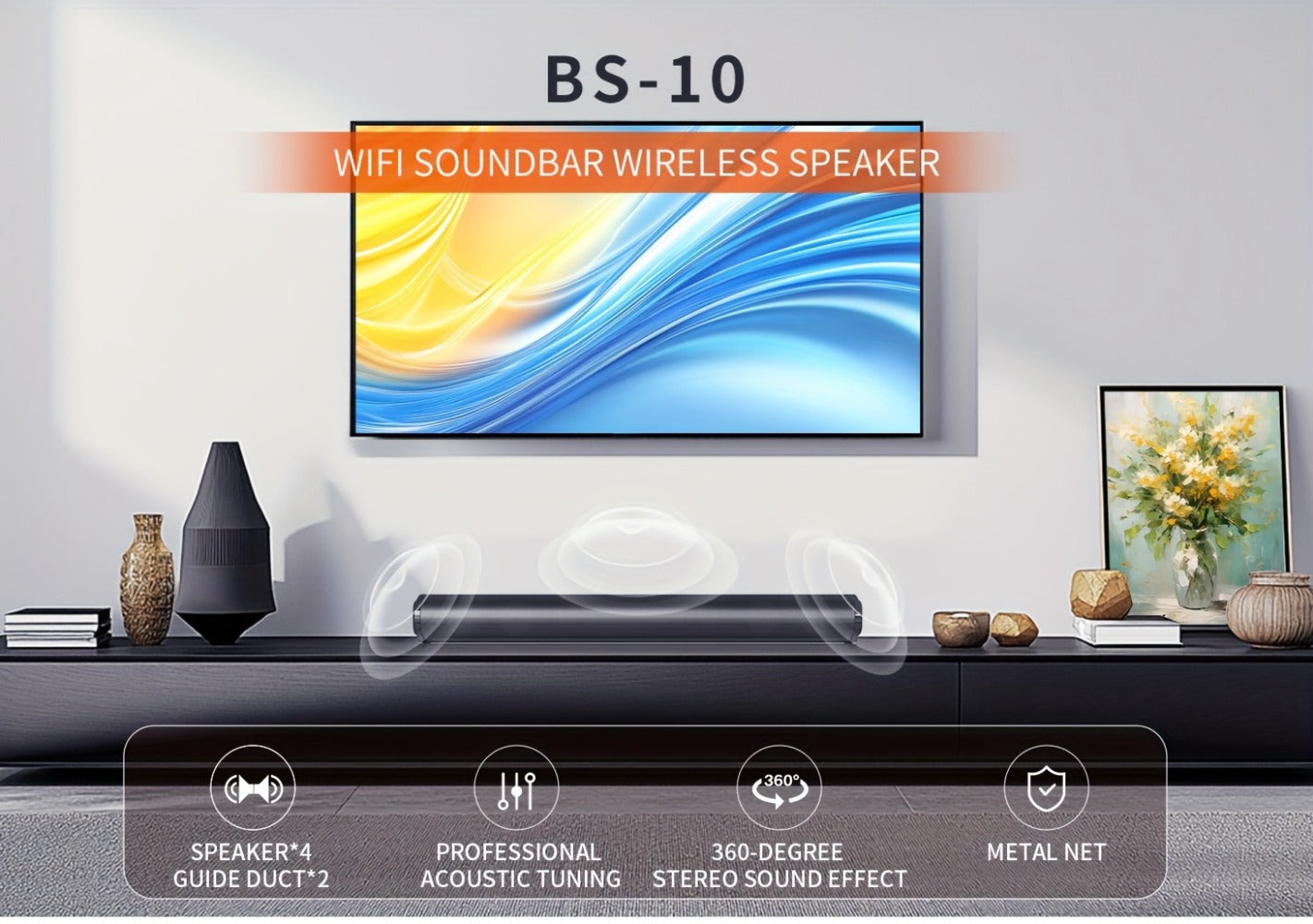 4D Echo Pearl Hi-Fi Soundbar with Subwoofer, Surround Sound Speaker System for TV, Computer & Laptop