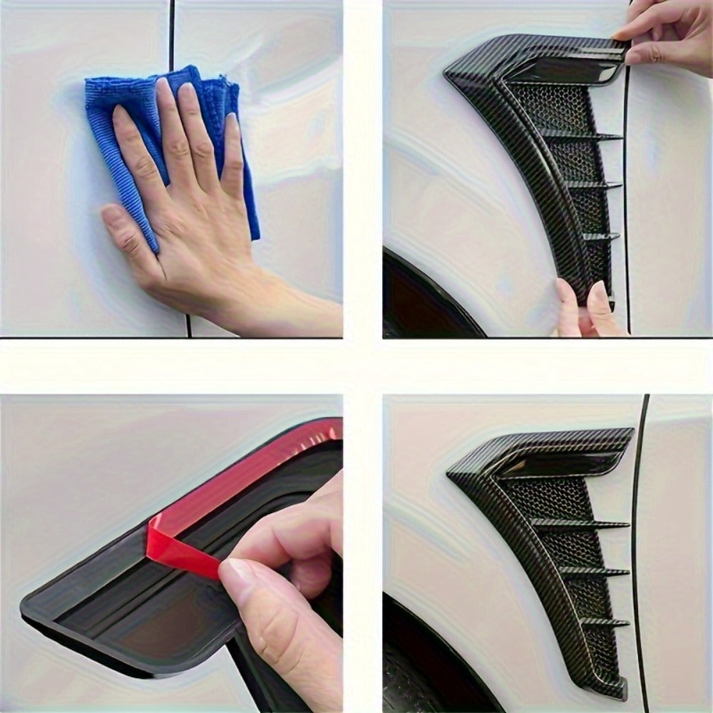 Decorative Shark-Gill Fender Vent Pair with Matte Black Finish, Adhesive Backing and 16 × 23 cm Size