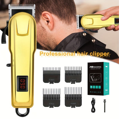 Hair Clipper Cordless USB-Rechargeable Set with Adjustable Blade, Four Guide Combs and Three Style Options