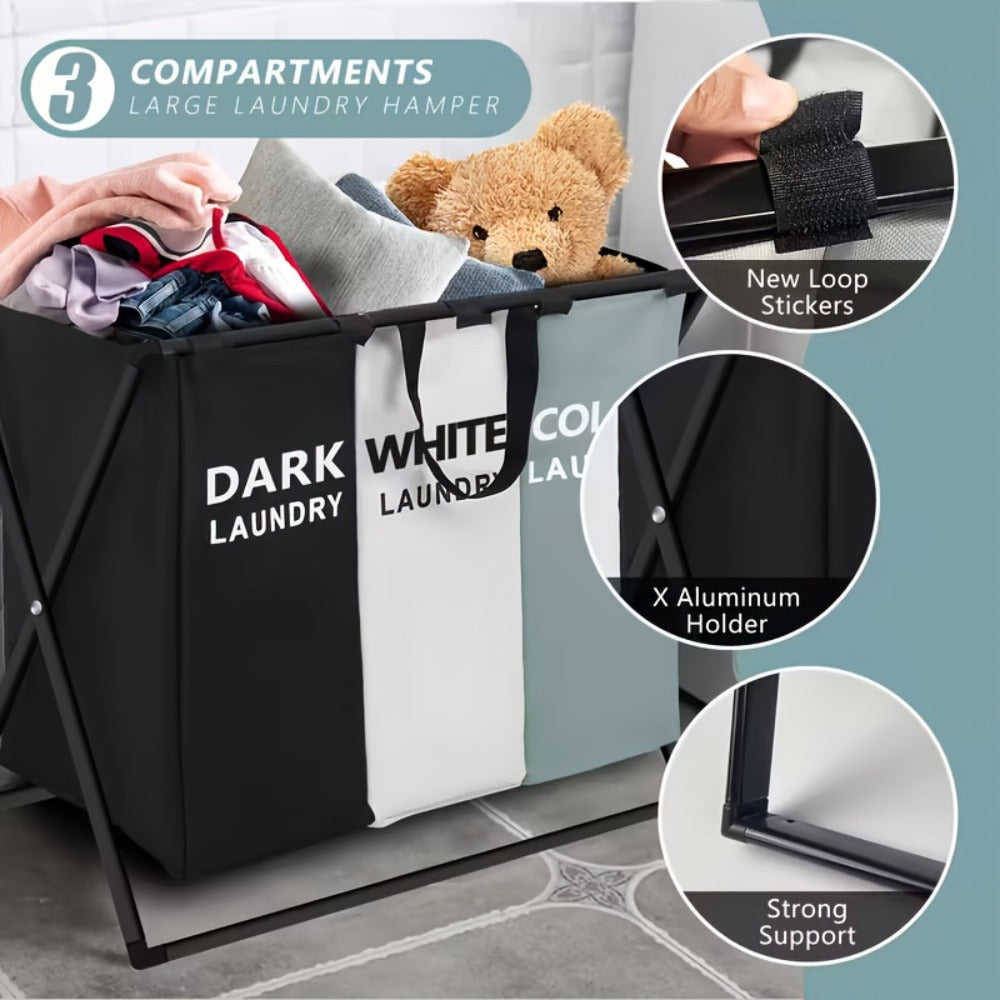 Rectangular Laundry Hamper Basket with Handles – Large Multi-Component Clothes Storage Organizer for Home, College Dorm
