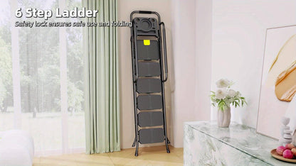 6 Step Ladder with Handrails & Tool Platform, Folding Step Stool Wide Pedal Steel Safety Ladder for Adults