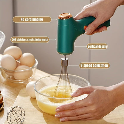 Electric Hand Mixer Cordless USB Rechargeable, 304 Stainless Steel Whisk 3-Speed Settings for Home Cooking, Dining and Outdoor Meals