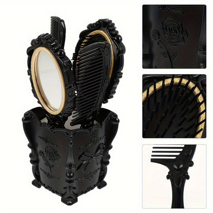 Retro Hair Comb Set with Mirror Scalp Massage Hairbrush Pocket Mirror Vintage Vanity Brush Set for Women Girls Travel Daily Grooming Makeup