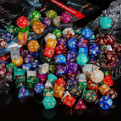 DND Polyhedral Dice Set 141pcs – 20 Complete 7-Die Sets for D&D RPG Tabletop Games, Includes Velvet Bag, Acrylic Multi-Color Dice