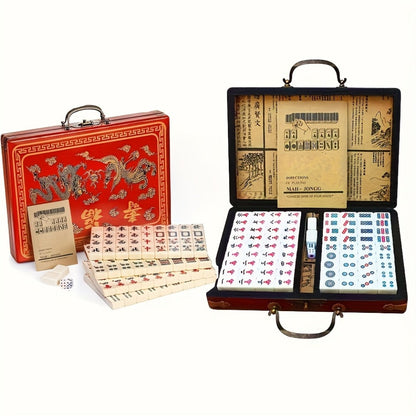 146-Tile Mahjong Set with Chinese Dragon Design – Classic Ivory Style, Durable Vinyl Case, Wind Indicator & Dice | Traditional Chinese