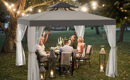 Gazebo with Mosquito Netting Steel Frame, Backyard Garden BBQ Party for Grilling, Camping and Outdoor Meals
