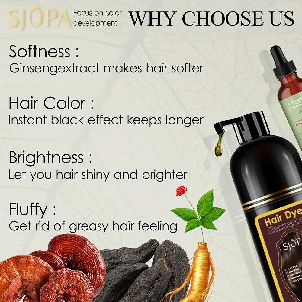 Hair Dye Kit 3-in-1 Color Shampoo with Rosemary Oil 500ml - Natural Safe No Ammonia Quick for Bath Time, Home Spa and Personal Care