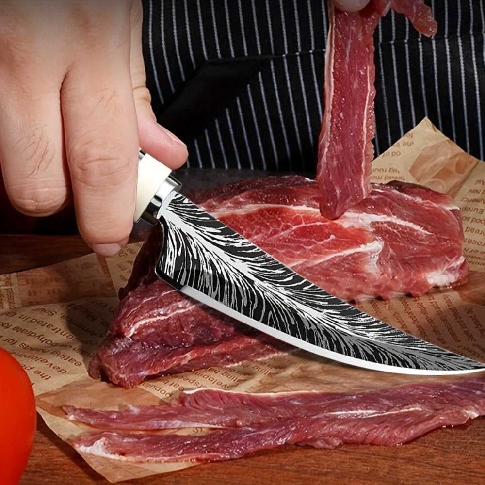 Butcher Knife Professional Bone-In Meat Cleaver Razor Sharp Blade with Patterned Design & Comfort Grip Handle