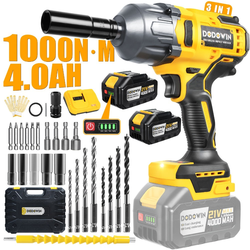 High Torque Impact Wrench Kit 320NM / 1000NM Brushless Cordless, 21V with 2.0AH / 4.0AH Batteries