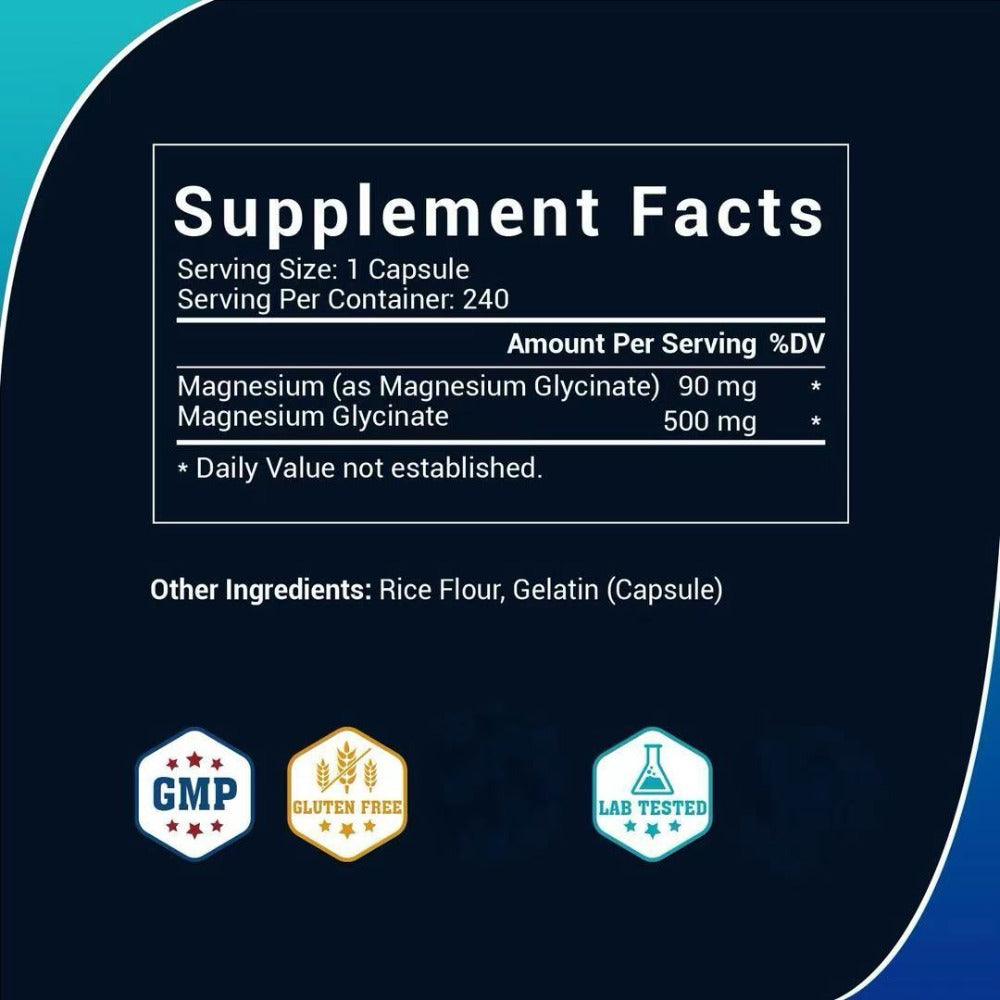 Magnesium Glycinate 500mg Chelated Capsules, Deep Sleep, Stress & Relaxation Supplement for Women & Men