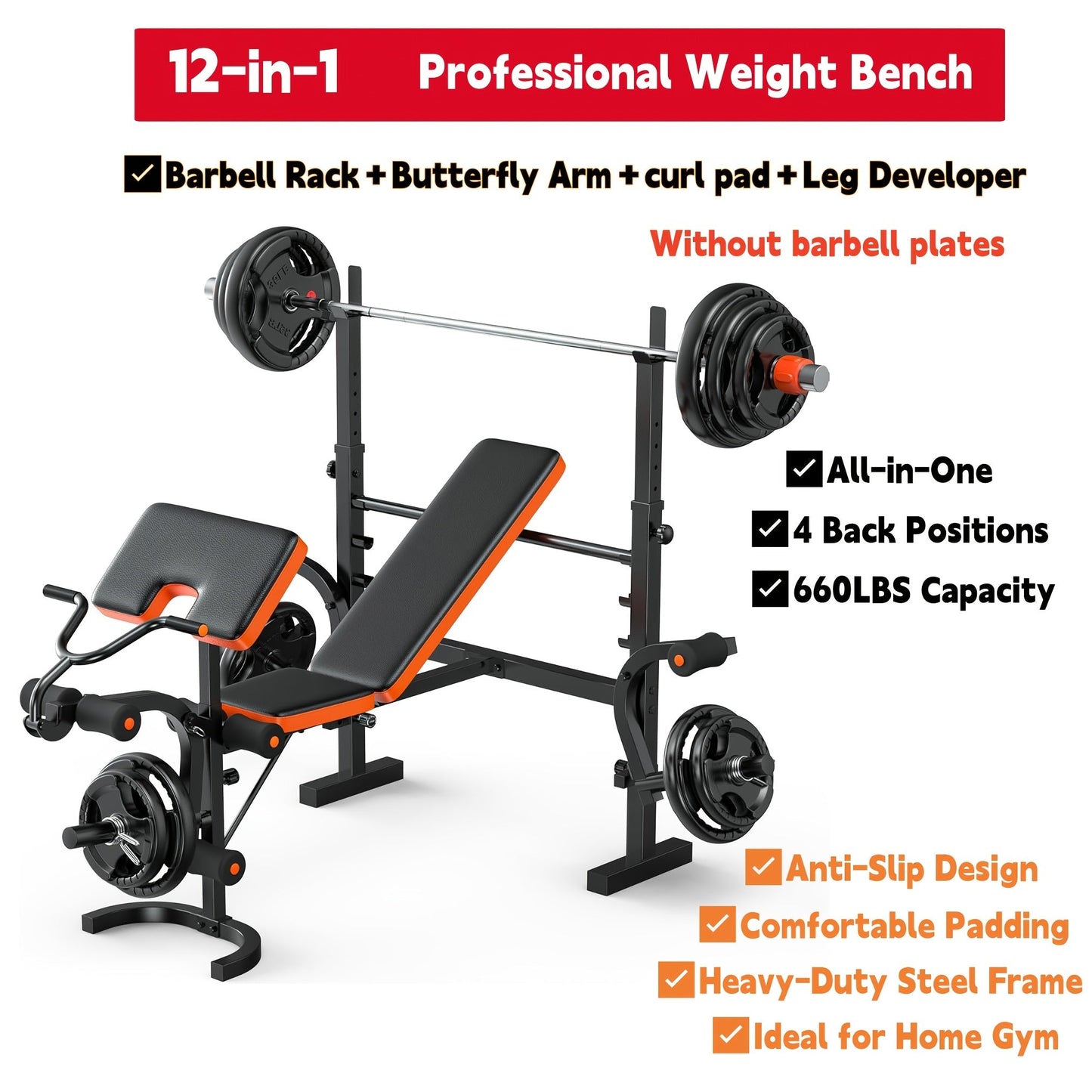 14-in-1 Adjustable Weight Bench Foldable – 770lb Capacity, Multi-Function Full Body Strength Training, Space-Saving Design
