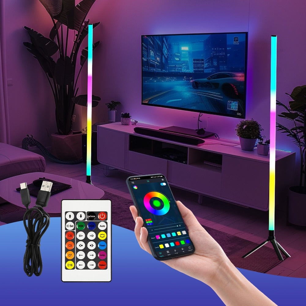 RGB Tube Floor Lamp 360° with Stand – App & 24-Key Remote Music Sync 16 Million Colors Dimmable Timer Mood Light for Bedroom Gaming Room DJ