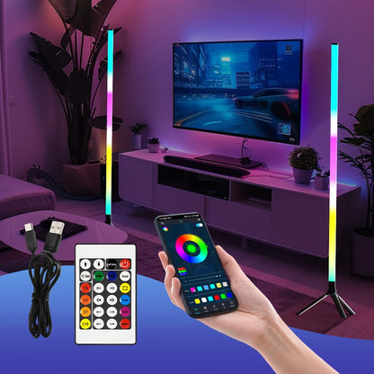RGB Tube Floor Lamp 360° with Stand – App & 24-Key Remote Music Sync 16 Million Colors Dimmable Timer Mood Light for Bedroom Gaming Room DJ