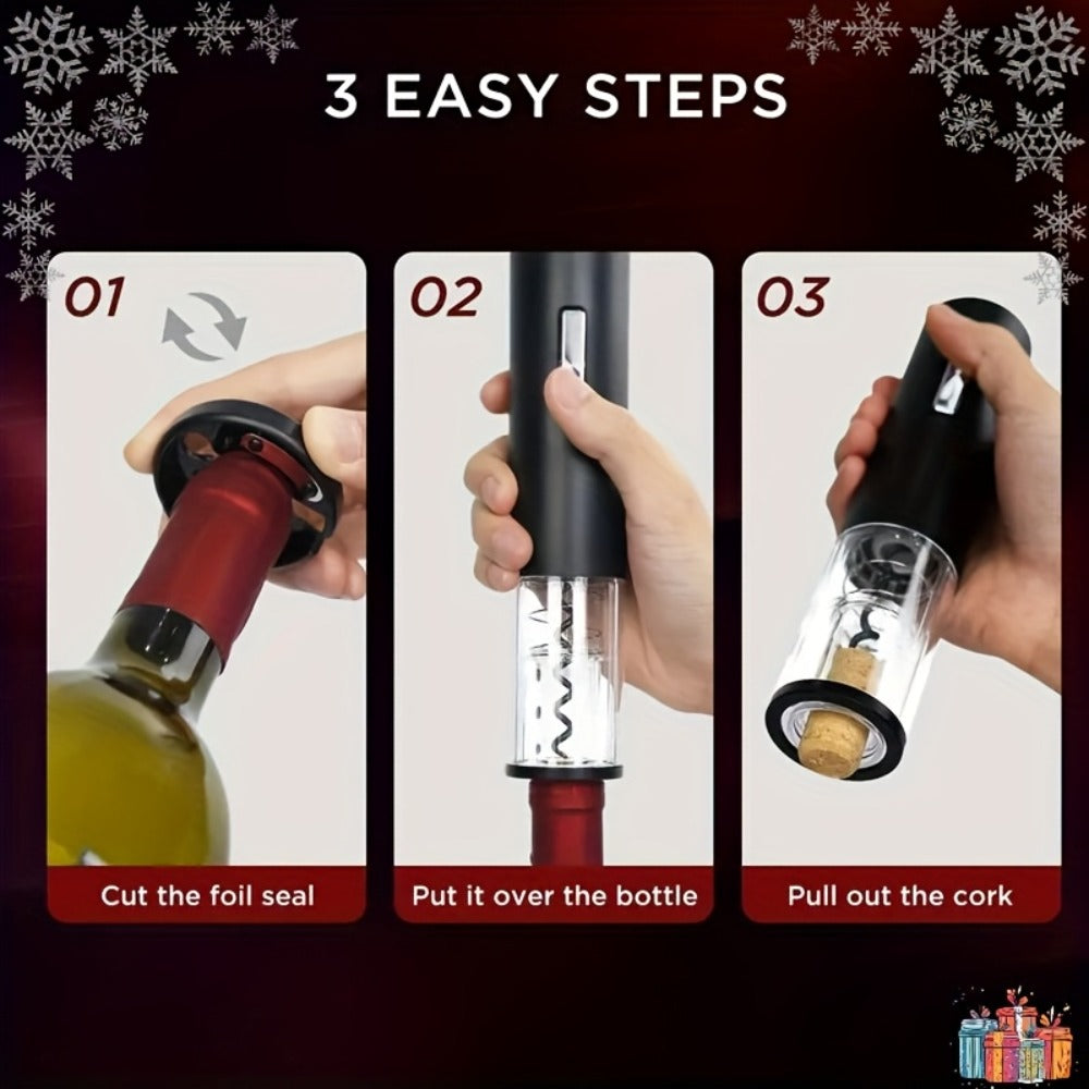 Electric Wine Opener Set 4-in-1 Rechargeable - USB-C Corkscrew with Blue LED, Vacuum Stopper
