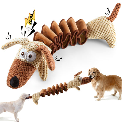 Squeaky Plush Dog Toy 15.7 Inch Stretchable to 19.7 Inch Crinkle Paper Filled Tug Chew Fetch Toy for Large Medium Small Dogs No Battery