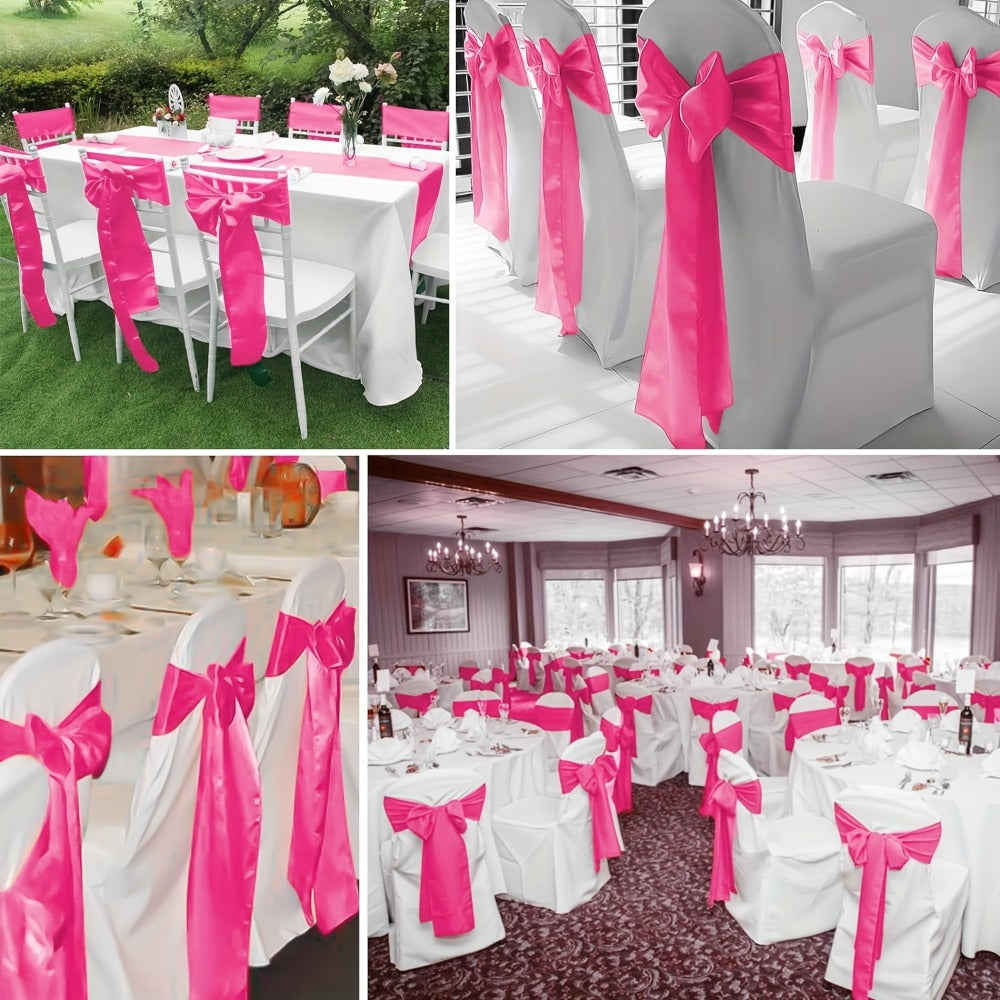 100pcs Satin Chair Sashes Bows for Wedding Banquet Party Event Decoration, 13 Colors, 18×275cm