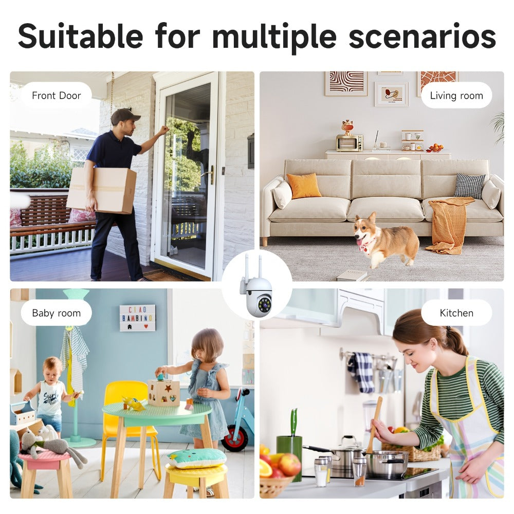Indoor Security Camera 2-Pack with 355° Pan-Tilt, Dual-Band WiFi, Color Night Vision and SD or Cloud Storage